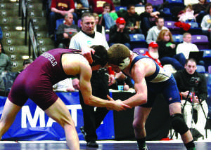 Nathaniel Behnke (right) finished 44-13 this season for the Blugolds and came in fifth place at Nationals