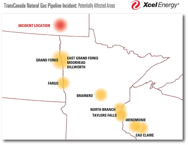 A graphic of the affected area after a pipeline explosion Saturday.