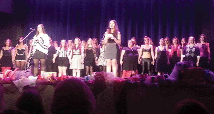 The all-female cast closed Fridays performance standing together against violence towards women. © 2014 Katy Macek