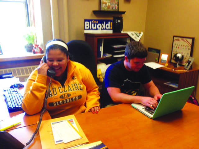 Campus Ambassadors Amber Hargesheimer and Alex Brault contact prospective students through online chats and phone calls to answer any questions they may have.

