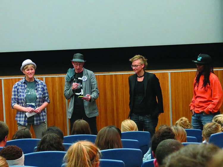 Co-executive directors Ellen Mahaffy and Pam Forman introduce filmmaker blair dorsh-walther and guest start Renata Hill before the screening of dorosh-walthers documentary Out in the Night.