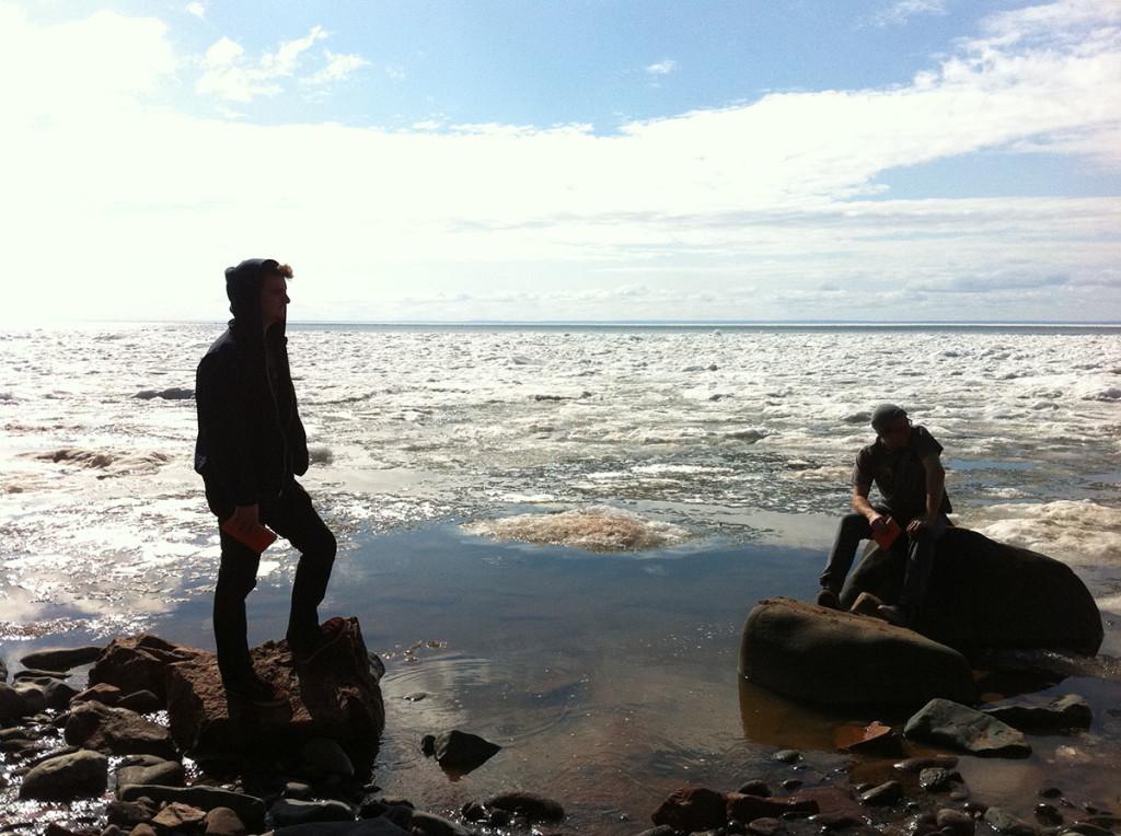 Simon Dowling, left, and Mattheus De Waard enjoy Lake Superior on a geography field trip last spring.
