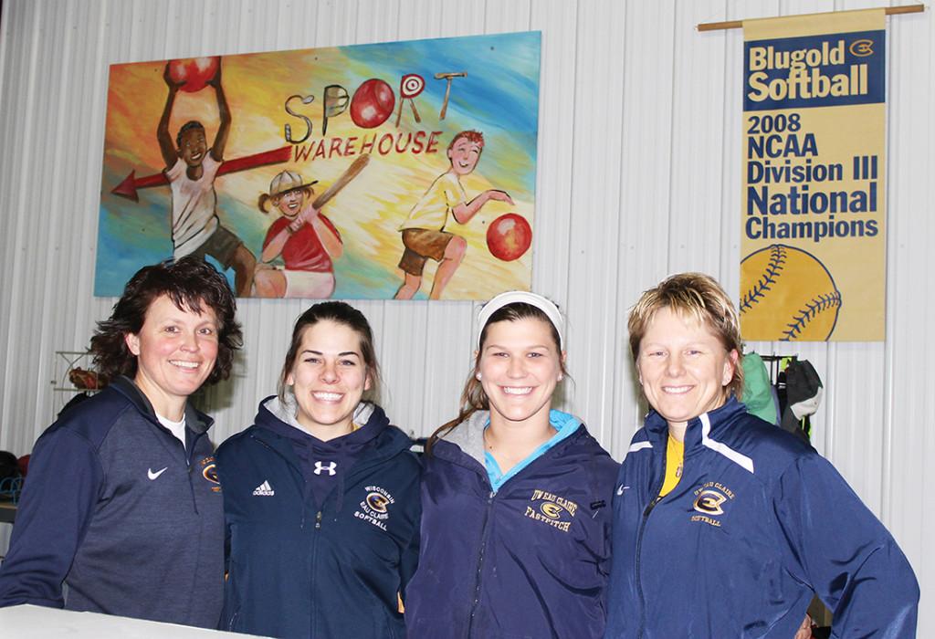 Robin Baker, Nikki Brooks, Amanda Fischer and Leslie Huntington wrap up a night working at Eau Claires newest indoor practice space: The Eau Claire Sports Warehouse. Bake and Huntington also serve as coaches to Brooks and Fischer for UW-Eau Claires womens softball team.