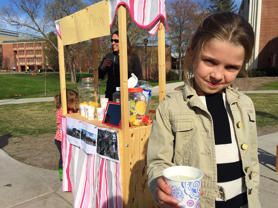 Sophia Lopez offered lemonade to passersby in exchange for a donation to the Nepali earthquake victims. 