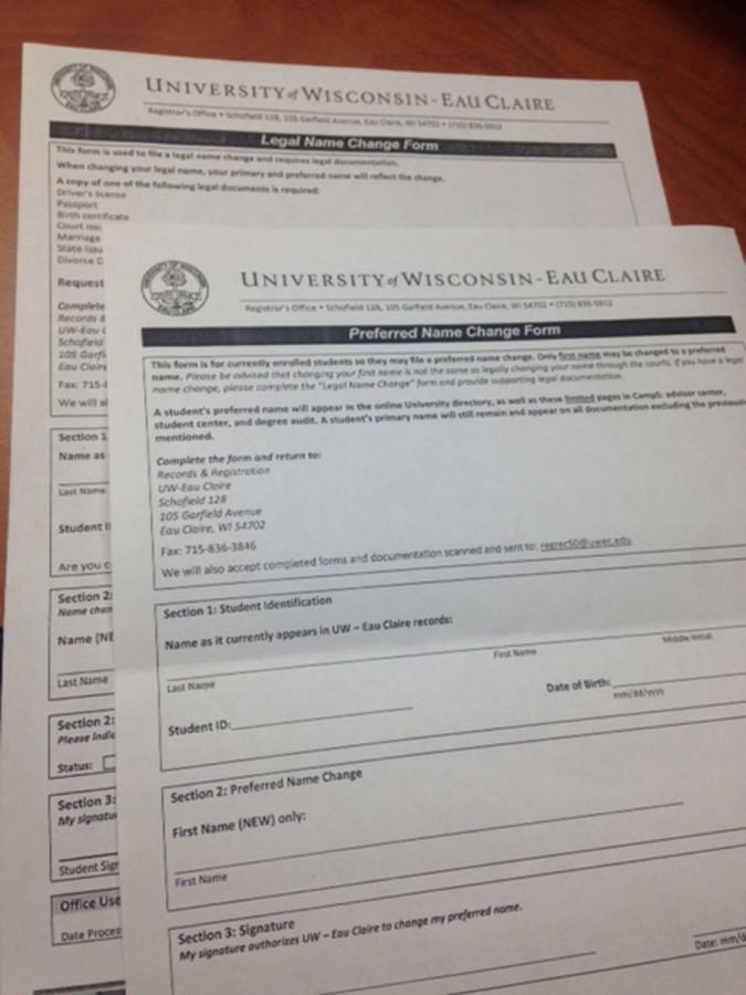  The two Name Change Forms that are available for students in Schofield Hall.