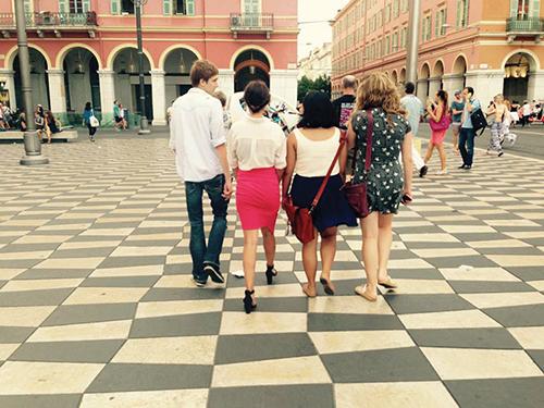 Sheridan walks around Nice, France with other students in his study abroad class.