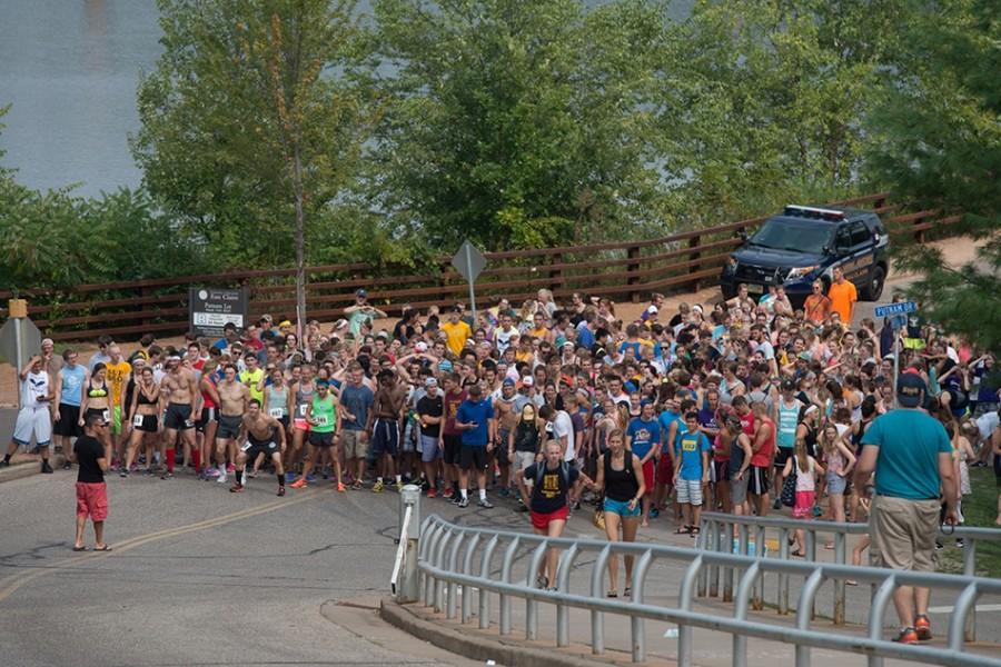 More than 500 students prepare for the Run the Hill event on Sept. 1. 