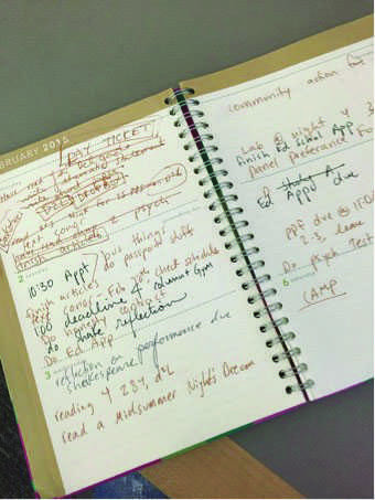 Hultman’s planner contains her assignments, appointments and to-do lists for the week.
