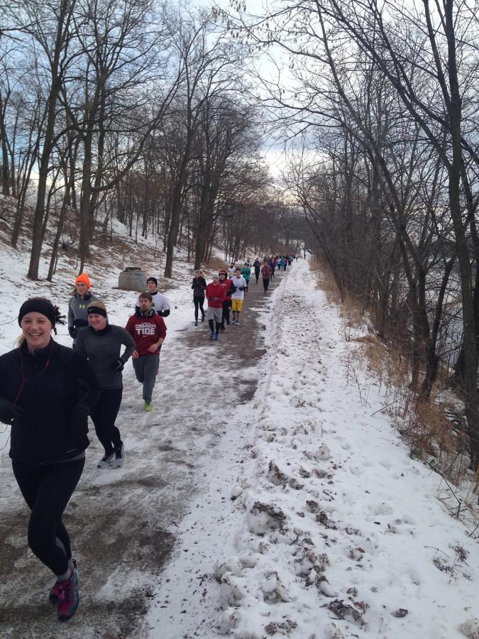 On saturday mornings, students and community members gather in Haas Fine Arts Center before hitting the trails around Eau Claire. The routes typically take students along parts of the Chippewa River State Trail. 