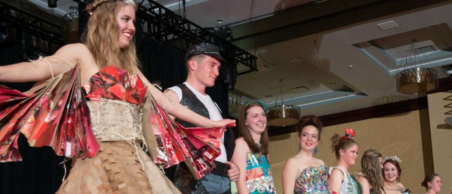 Participants from last year’s Just Bag It Fashion Show model runway-ready outfits made entirely from recycled, repurposed materials. 
