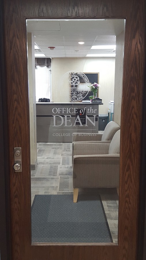 AN UNFAMILIAR FACE: A new college of business dean will be found through this door next semester after current dean Diane Hoadley retires June 30.