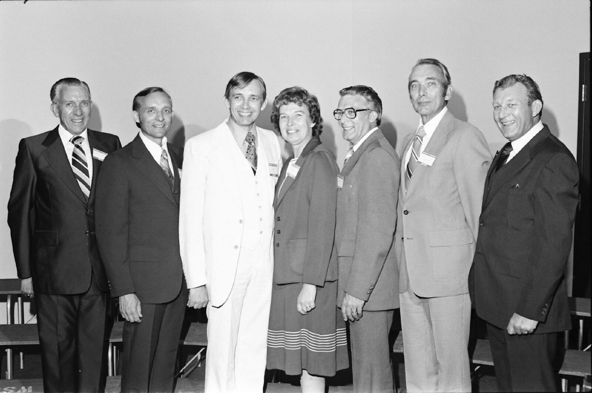 On Alumni Day in May 1979, there were campus tours, reunions for the classes of 1919 and 1929, a planetarium show and a banquet. Shown here are award recipients. 