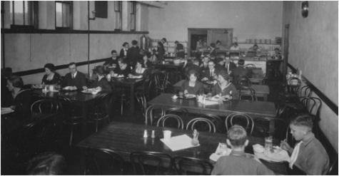 Students eating in the cafeteria, 1922.