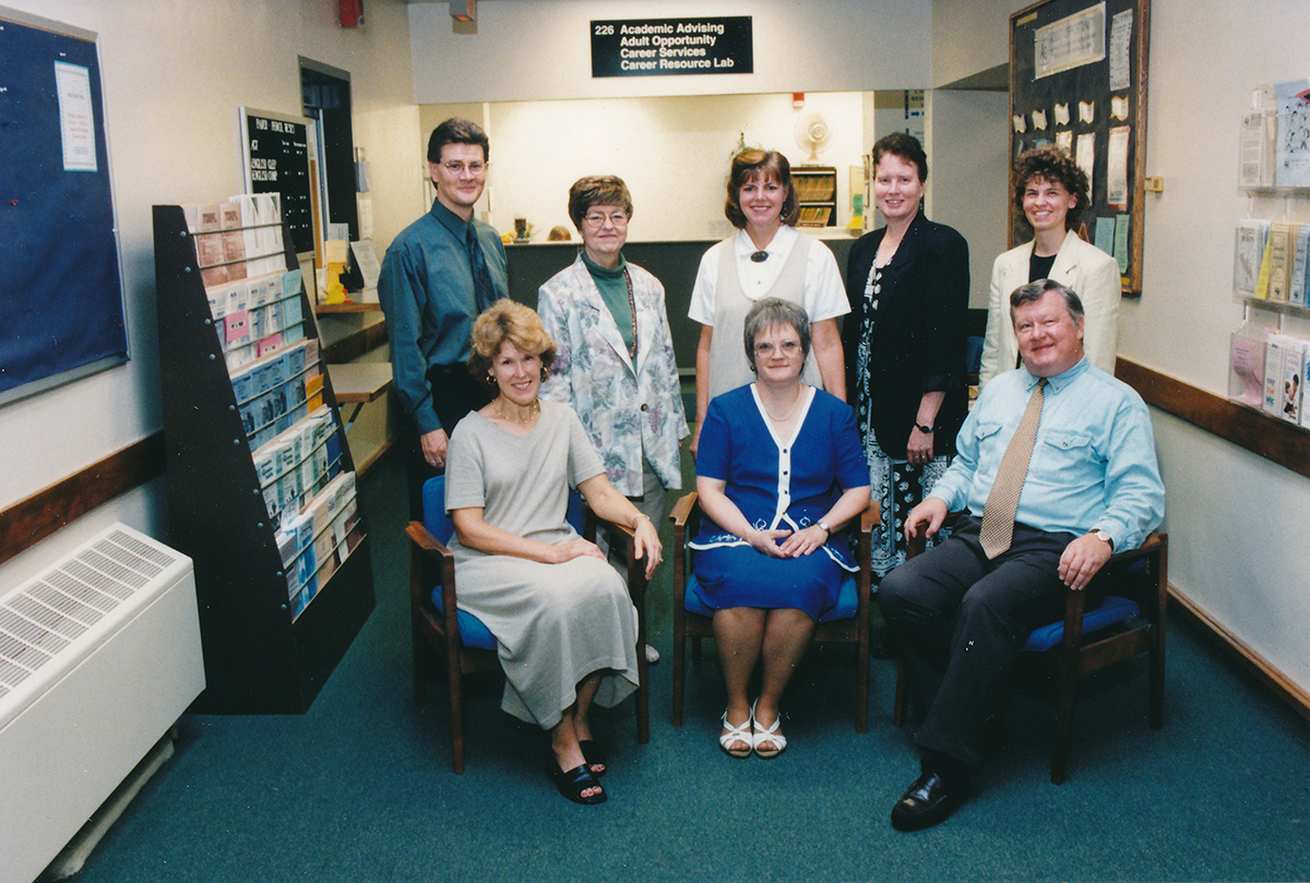 The Admissions staff, shown here from 1996, is dedicated to helping prospective students make the right choice about their college educations.