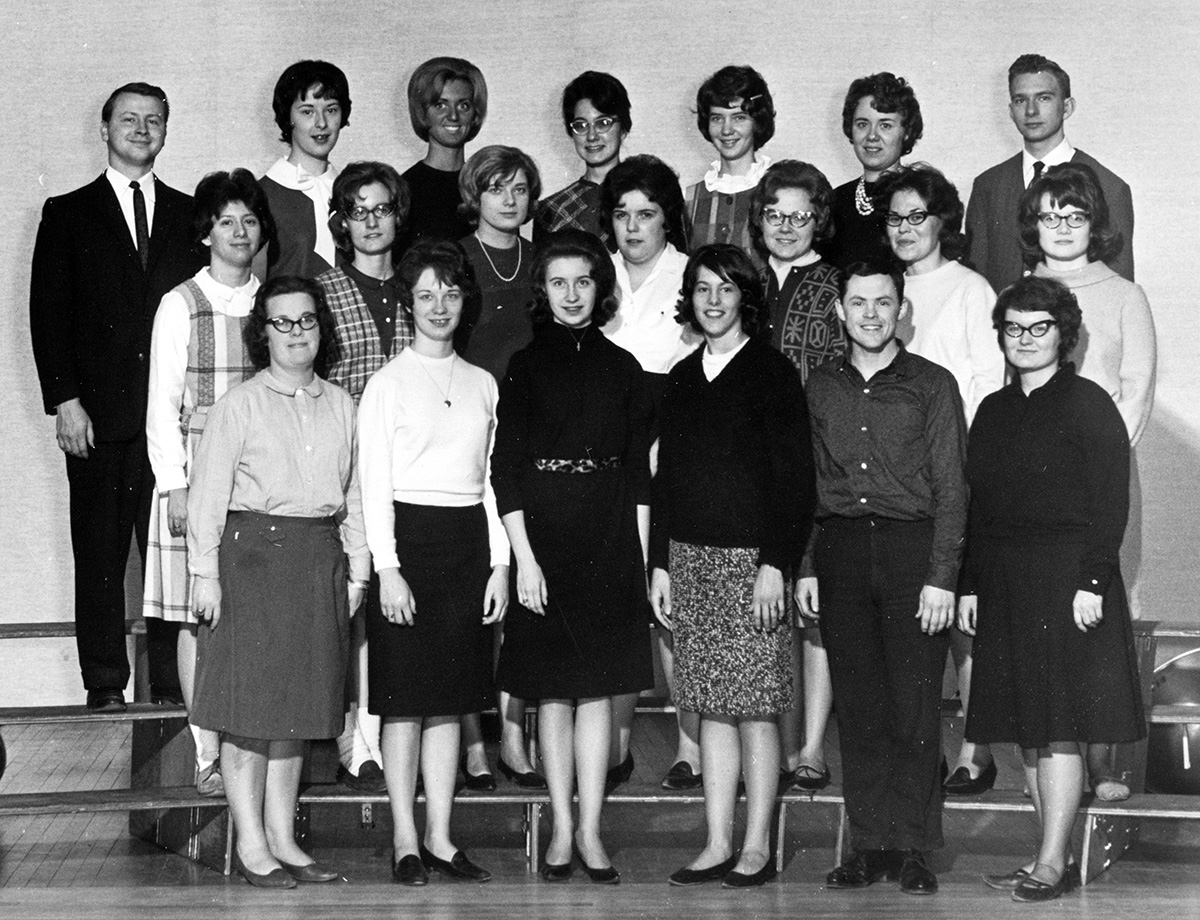 The university’s Spanish club, El Rayo Espanol, put together a Pan American festival for high school Spanish students every spring. Shown are the 1963-1964 club members.