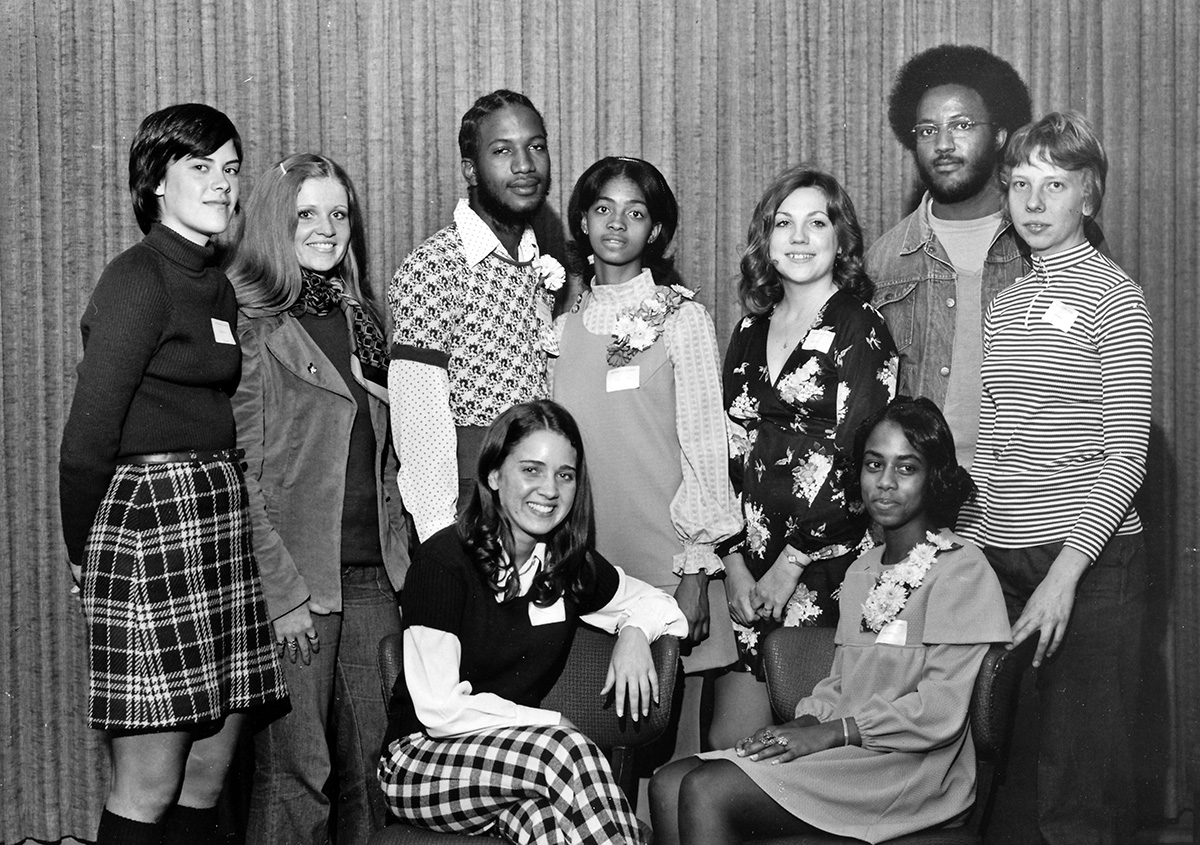 In 1973, students at UW-Eau Claire had a chance to participate in the Grambling State University Exchange Program. Shown are students from Grambling studying at Eau Claire and students from Eau Claire studying at Grambling.