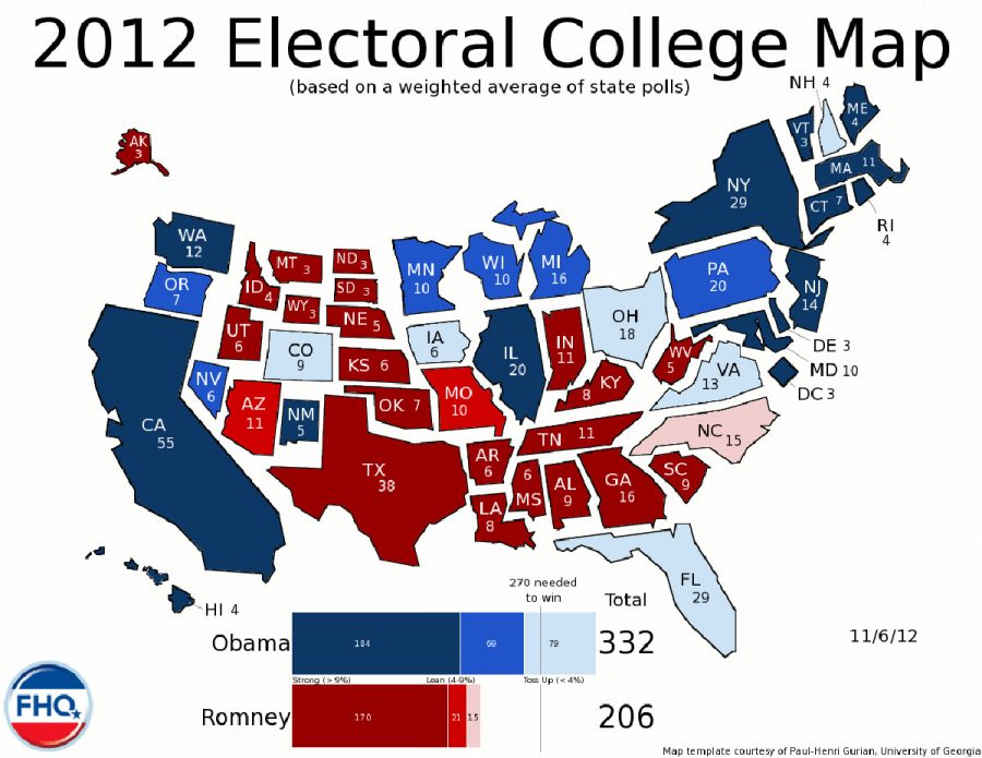A map of the electoral votes allotted to each state and the 2012 tally of electoral votes shows how some votes are more significant based on the state you live in.