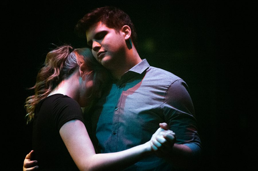 Cathy (Bridget Cushman) and Jamie (Jacob Milton) share only one intimate scene together throughout the musical.