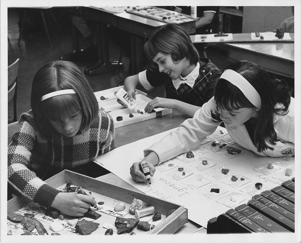 At the Campus School, students created things like the rock projects shown above, 1967.