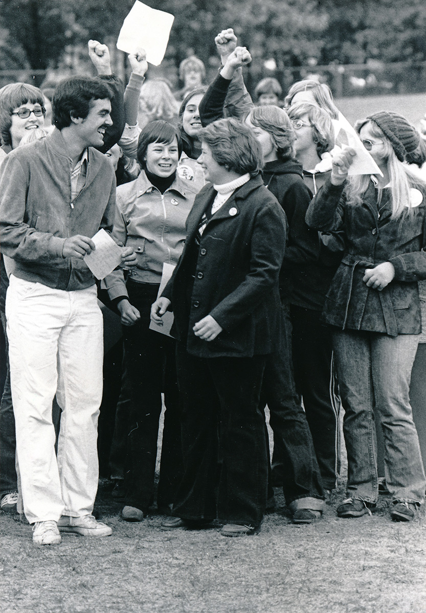 Sociology looks at relationships between people. Shown here are students celebrating during homecoming week in 1976.
