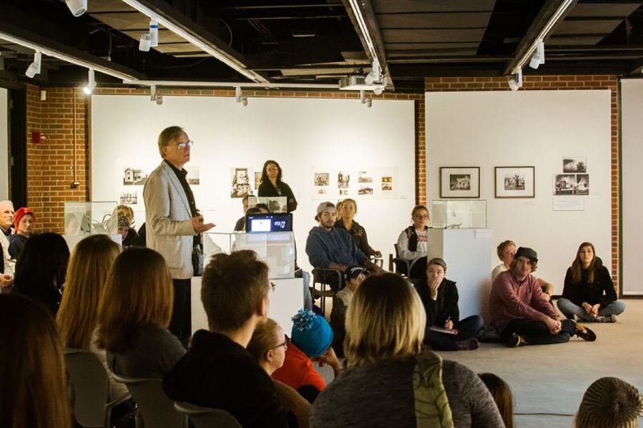 Andy Kraushaar from the Wisconsin Historical Society was a guest speaker at the Foster Gallery’s Gallery Talk last Friday. Kraushaar read excerpts from Paul Vanderbilt’s lectures in order to accurately portray Vanderbilt’s unique, poetic interpretations of his 19th and 20th century collections of Wisconsin photography.