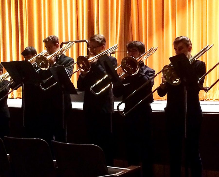 The trombone choir performed “O Magnum Mysterium” by Morten Lauridsen, which had a warm, ethereal sound. Dr. Phillip Ostrander said he is partial to this piece because the trombone is his instrument. 
