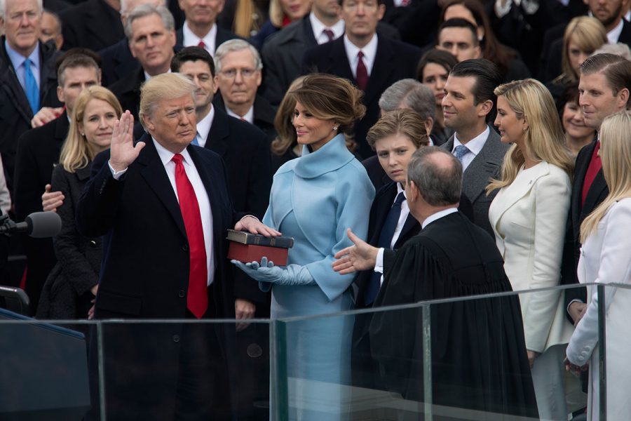 President Donald Trump was sworn into office Jan. 20 with his wife and children by his side.
