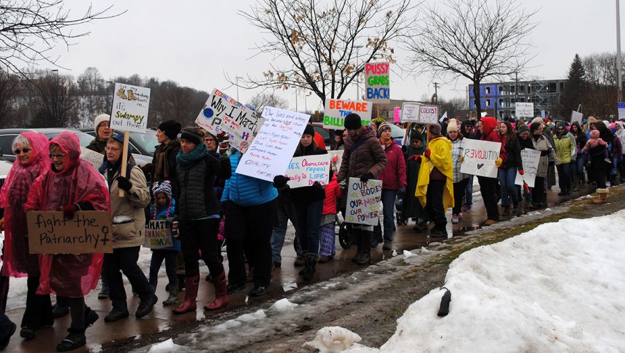 Hundreds of protesters rallied together Saturday morning in the Water St. parking lot to march for equality. 