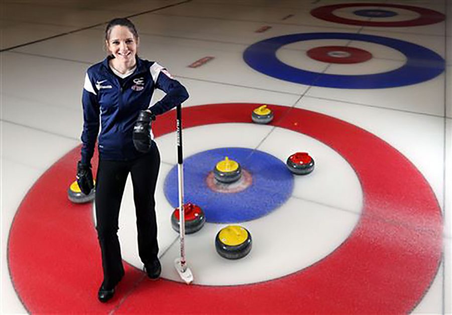 Jenna Burchesky curls at the Eau Claire Curling Club on Monday nights.