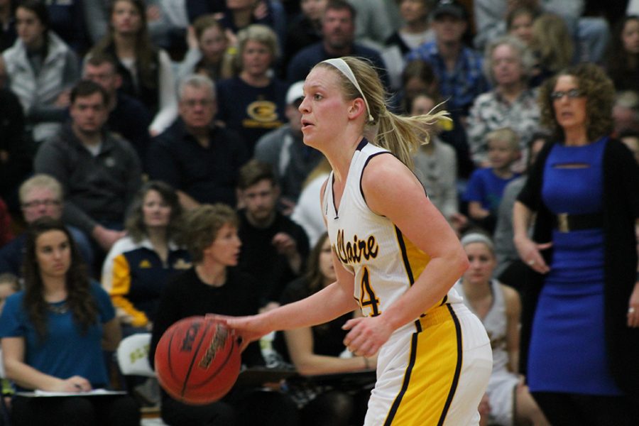 Arien Brennan heading down the court to benefit her team this past season.
