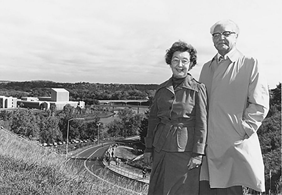 Pictured are Leonard and Dorellen Haas in October of 1978. Leonard Haas was president from 1959-1971 and chancellor from 1973-1980. Him and his wife have an International Student Scholarship and Study Abroad Scholarship set in their name. The Haas Fines Arts building was later named after the couple in 1986.
