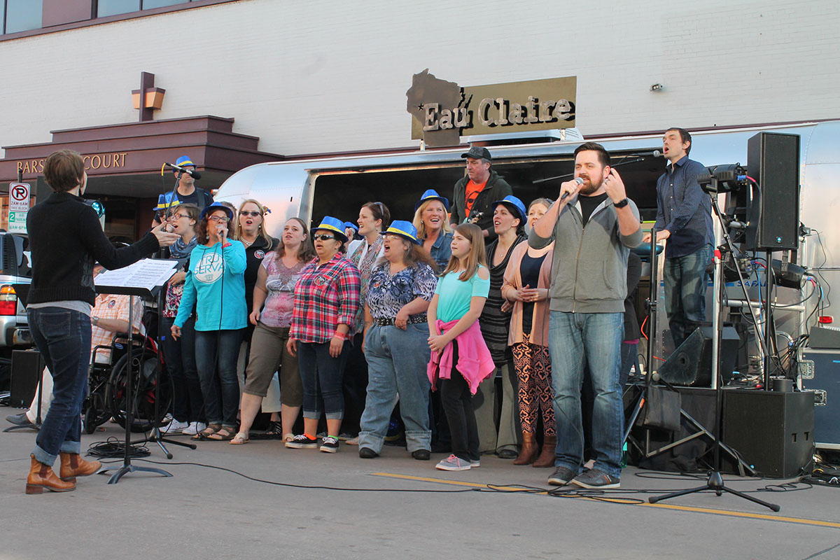 The gospel hip-hop group, CollECtive Choir, performed at the 2017 Eau Claire Jazz Festival Friday, April 21. The group performed in the middle of the road at the 300 block of S. Barstow. 