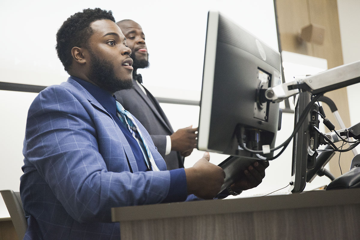 President of UW-Eau Claire’s Black Male Empowerment group, Collis McCloud, led their weekly meeting Wednesday night and discussed topics of community involvement and future goals.