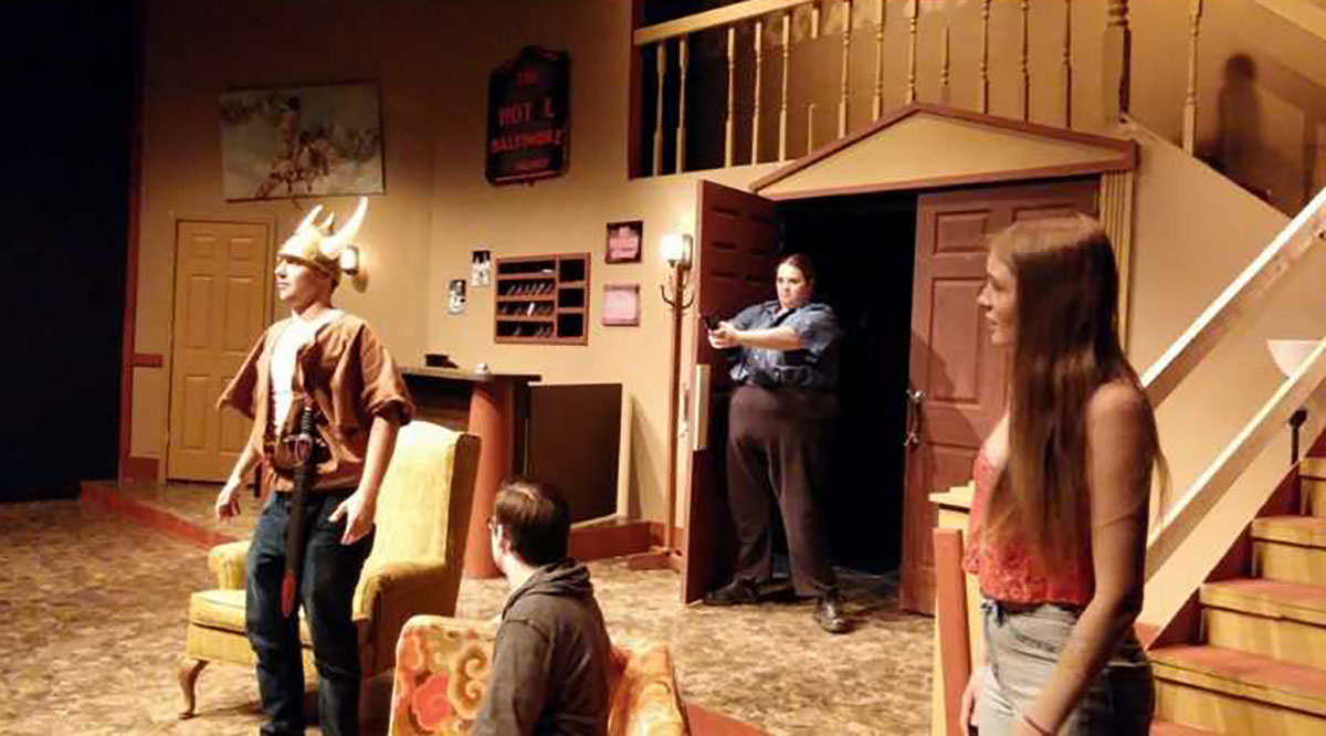 Matthew Hordyke directed several of his own plays in his hometown of Crystal Lake, Illinois, like An Unusual Evening, depicted here, about 11th or 12th-century vikings disturbing a man in a modern-day hotel.