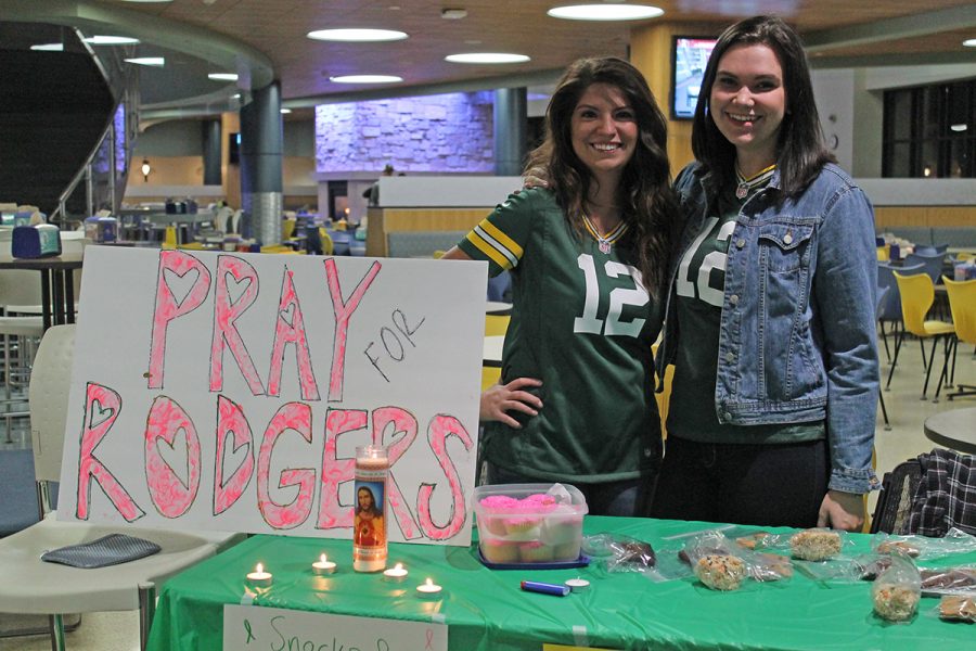 UW-Eau Claire students gathered on Thursday, Oct. 26 in the Davies Center for an Aaron Rodgers prayer vigil, hoping for the star quarterbacks timely return to the field after suffering a collarbone injury on Oct. 16. 