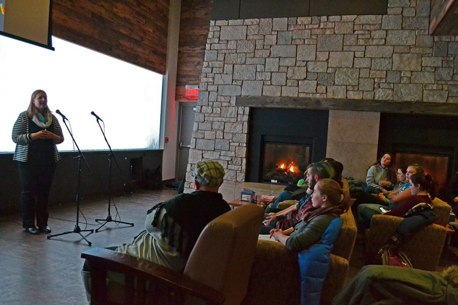 Students gather at The Cabin to discuss feminism during the Gender and Sexuality Resource Center’s monthly Feminism on Tap.
 
