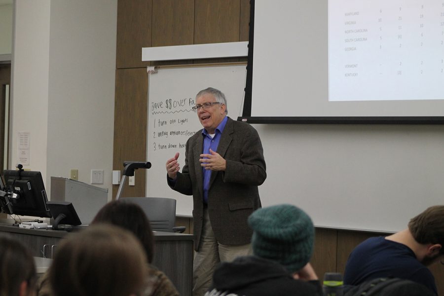 Bob Gough, professor emeritus of history, taught an audience about the Apportionment Act of 1792 and its modern-day implications during his presentation on Monday night. 