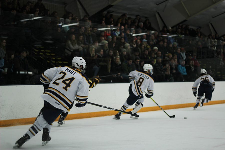 Center Colton Wolter, a senior, (pictured) had a solid weekend for UW-Eau Claire scoring his seventh goal of the season.