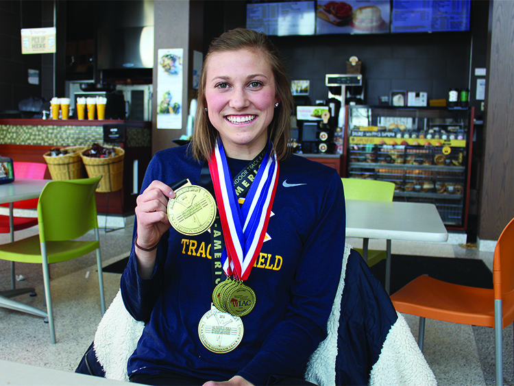 Glidden participated in the 60 meter hurdles, the high jump, shot put, long jump and the 100 meter dash at the in Birmingham, Ala. She came home a national champion a year removed from the track due to injury.