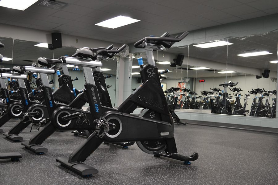 In this photo from The Spectator’s files, the stationary bikes in the Hilltop Center’s cycling studio wait to be used. The cycling studio, along with the multi-purpose group exercise room next door, were built last year.