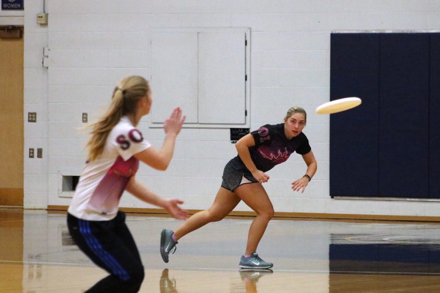 SOL, the UW-Eau Claire women’s ultimate frisbee team, practices and competes indoors during the winter. 