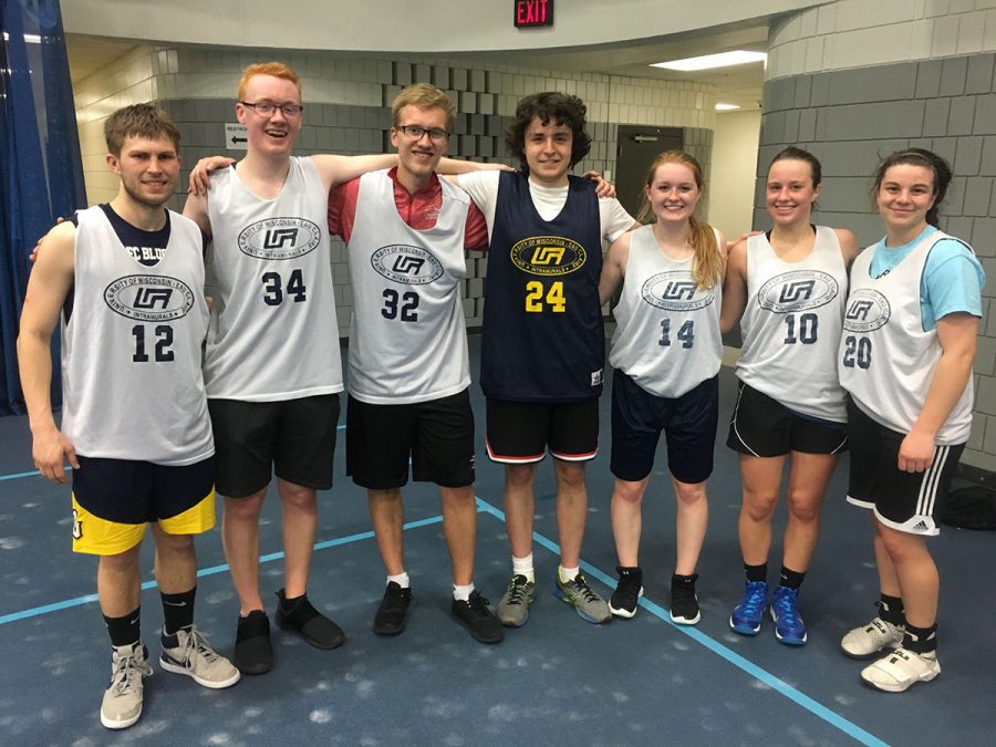 Students can opt to be a part of a co-ed team, pictured above, or join a men’s or women’s team. Games are held in the evenings, sometimes as late as 10 p.m.