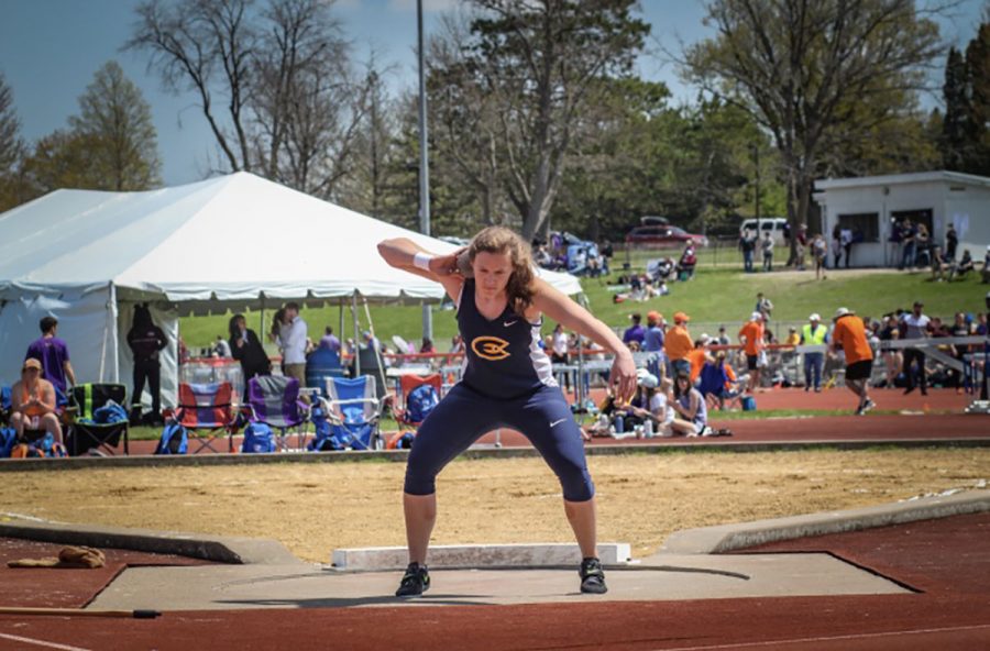 Erica Oawster during the shot put event on May 4 at the WIAC conference finals in Platteville, Wisconsin.