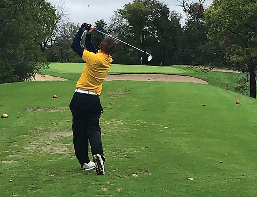 Alex Rogan, who won medalist honors at the Bobby Krig Invitational for the second year running, takes a few swings on the golf course.