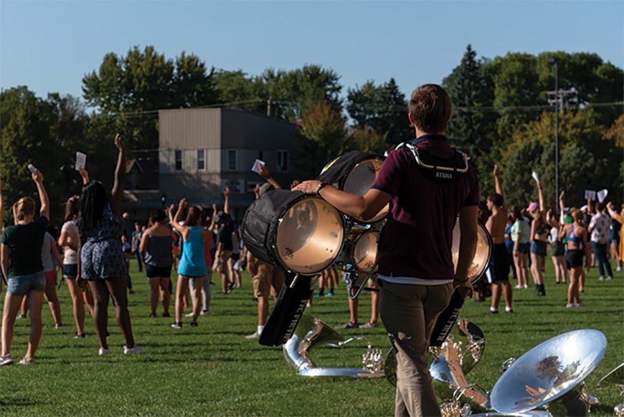 As the Blugold Marching Band hosts “The Greatest Show,” members of the band prepare new and never-before-seen elements.