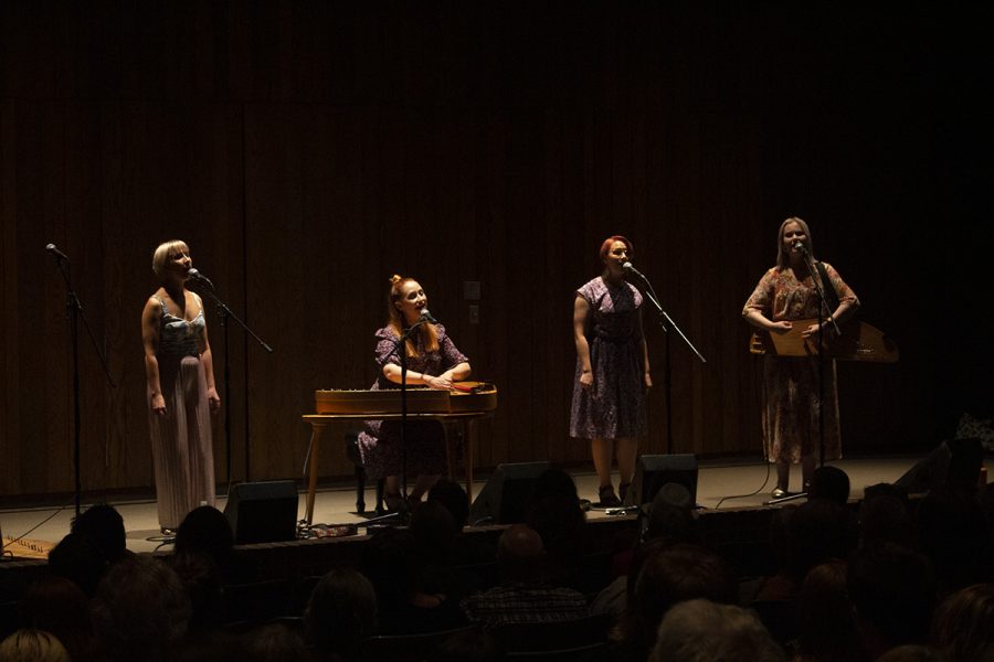 Finnish folk band Kardemimmit serenades the audience at Haas Hall.
