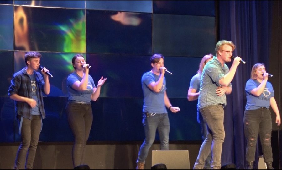 A Capella group performing at the Extravaganza in Schofield Auditorium.