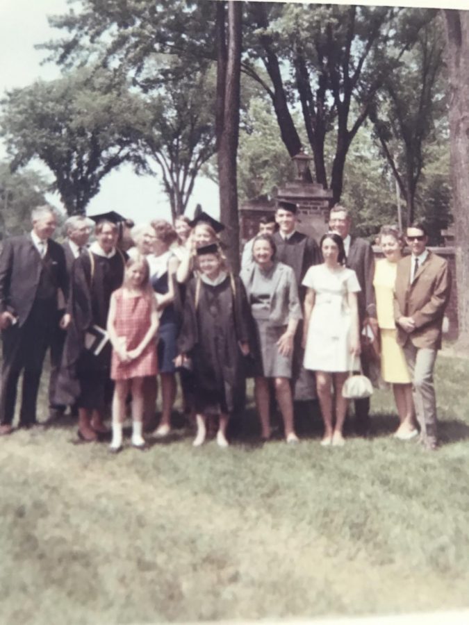 Cutler (center) graduating cum laude from UWEC on May 22, 1969.