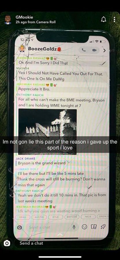 This image of a Snapchat group chat depicts a racist interaction between UW-Eau Claire football players that was released in November 2019.