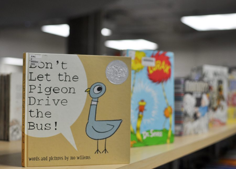 It is common for children’s books, such as “Don’t Let the Pigeon Drive the Bus, to be checked out from the McIntyre Library. 